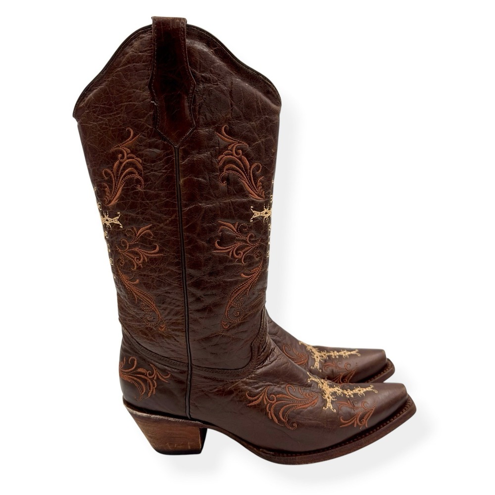 Circle G by Corral Boots L5039 Brown Leather Cross Embroidered Cowboy Women's 9M - Picture 2 of 14